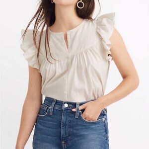 $72 Madewell Ruffle Sleeve Bib Top in Metallic Stripe Sz M